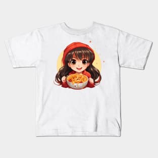 Cute Girl Eating Spaghetti Kids T-Shirt